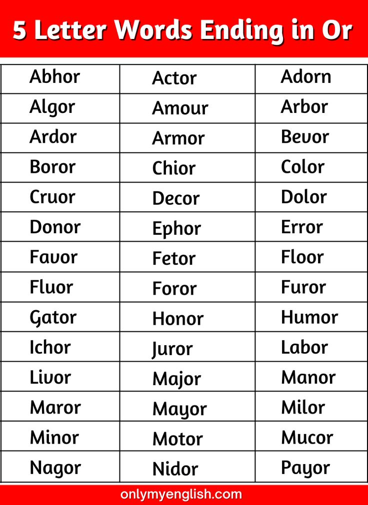 5 letter words that end with or