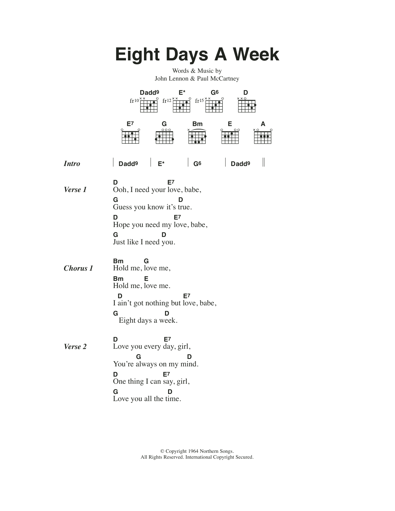 eight days a week beatles chords