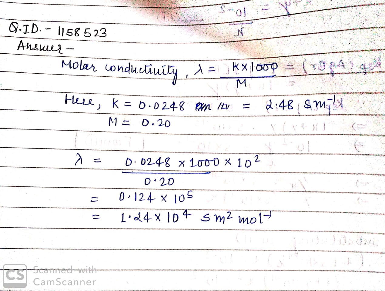 the conductivity of 0.20 m solution of kcl