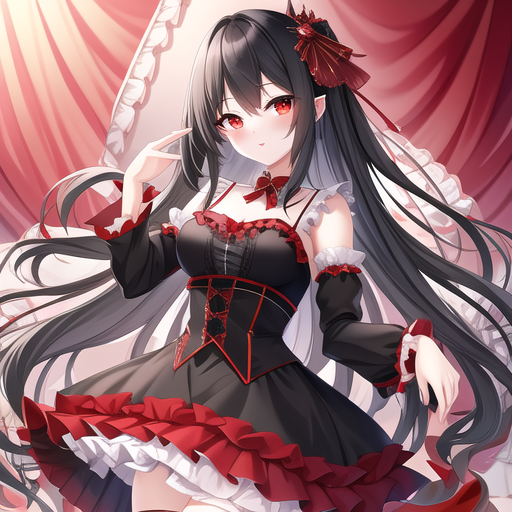 anime girl with black hair and red eyes