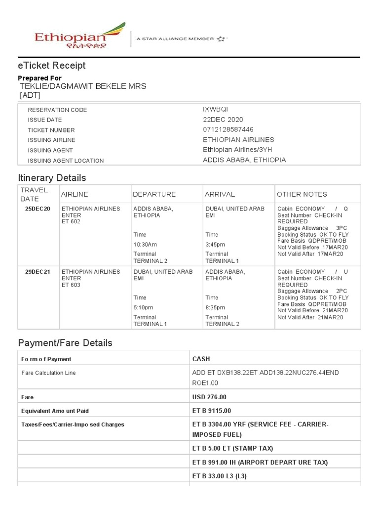 air ticket ethiopian airlines