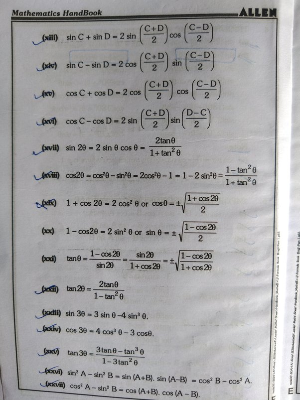 all trigonometric formulas for jee