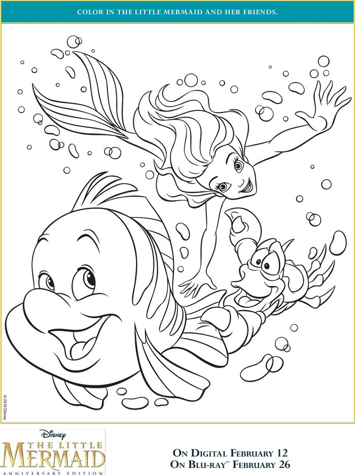 ariel mermaid colouring pages