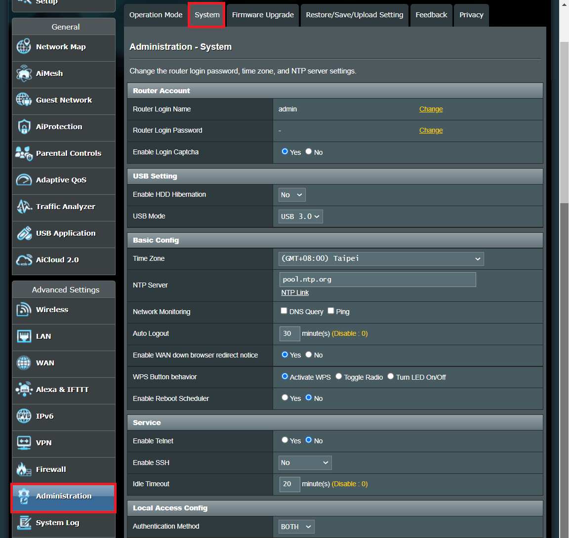 asus router change password