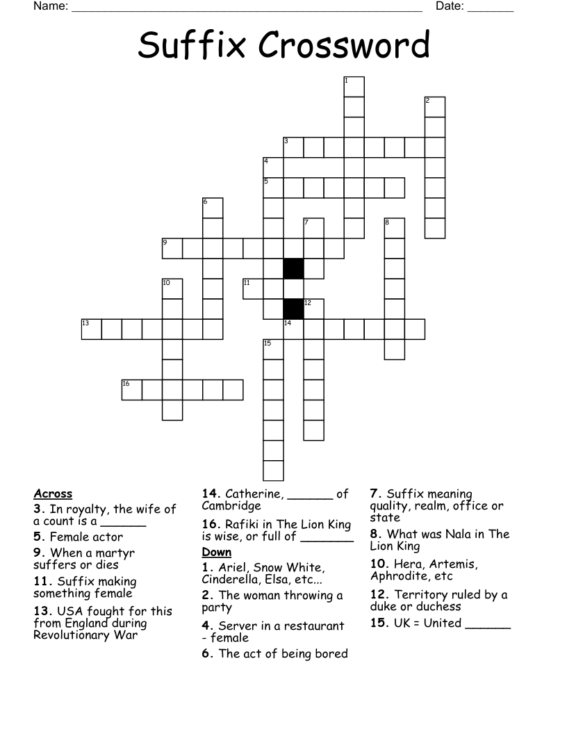 crossword clue diminutive suffix