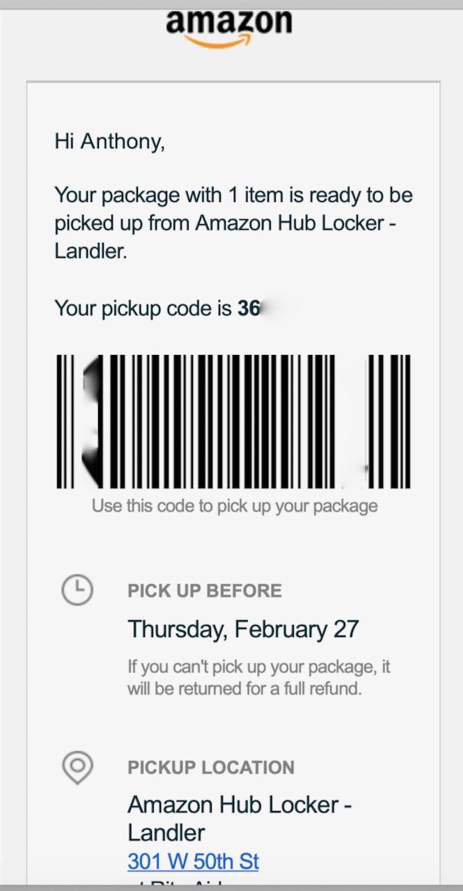 amazon pick up code