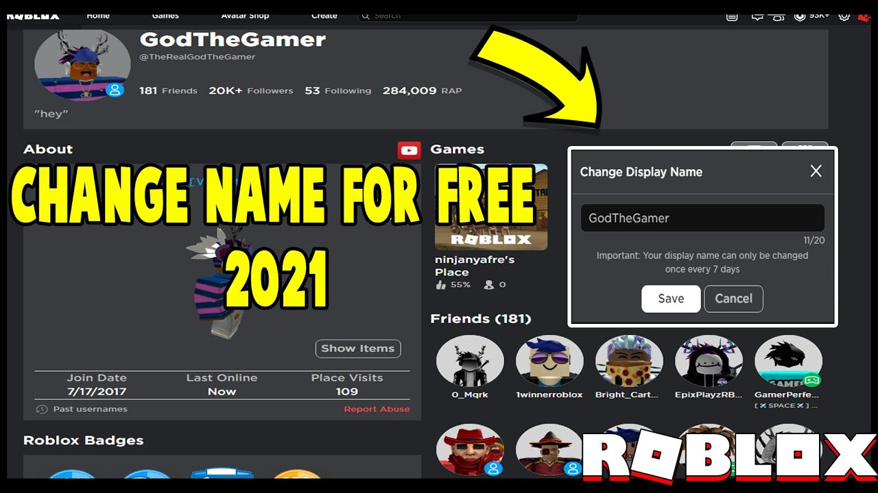 how do you change your name on roblox for free