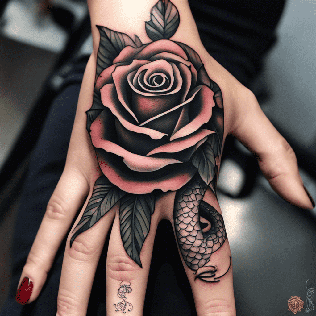 rose in hand tattoo