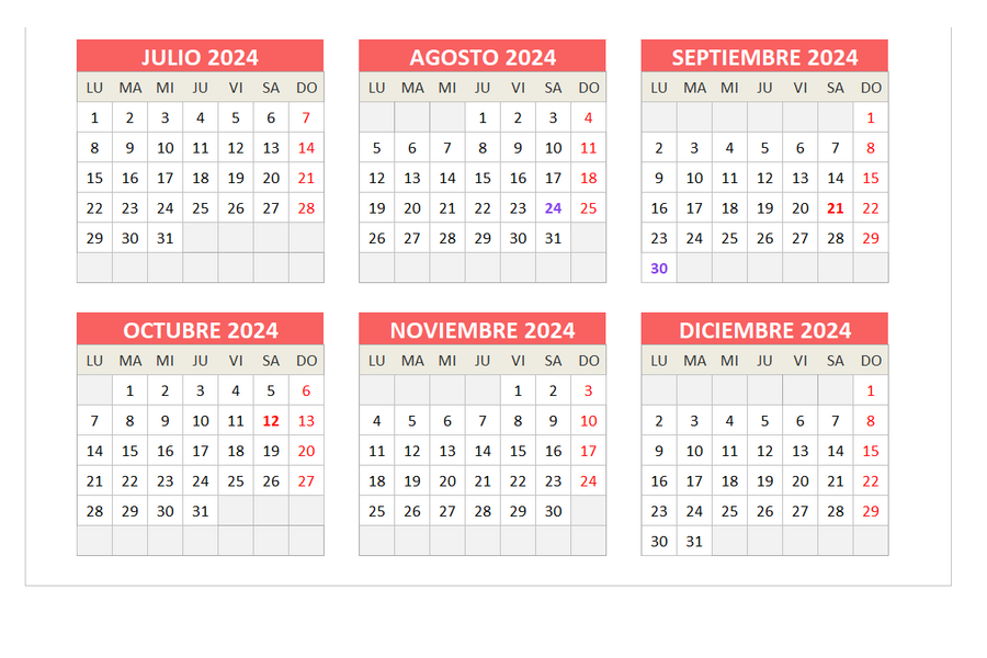 plantilla calendario 2024 excel