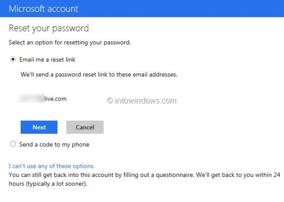 outlook.com password reset