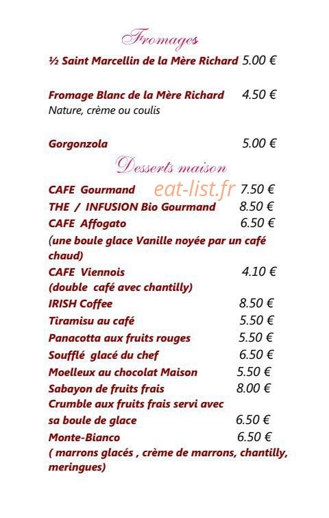 l allegria menu