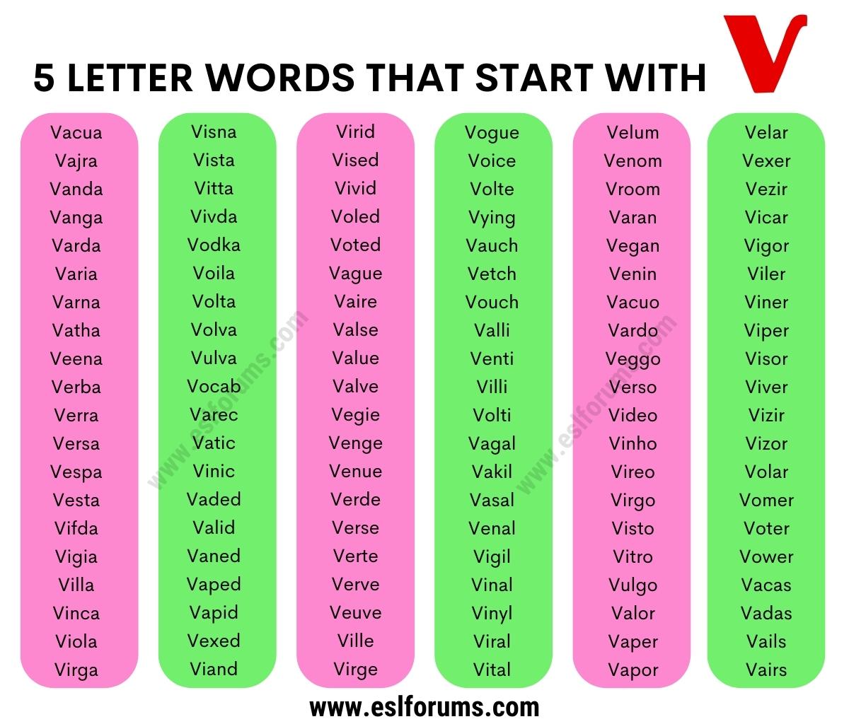 five letter word with v