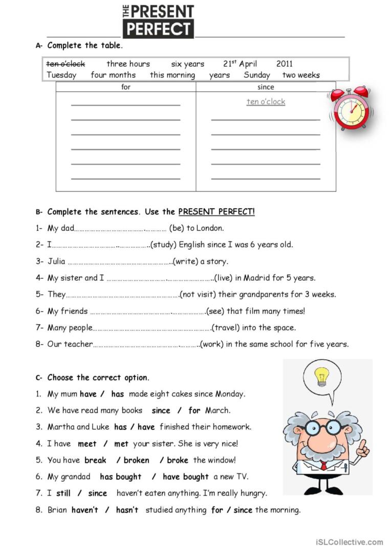 present perfect pdf exercises