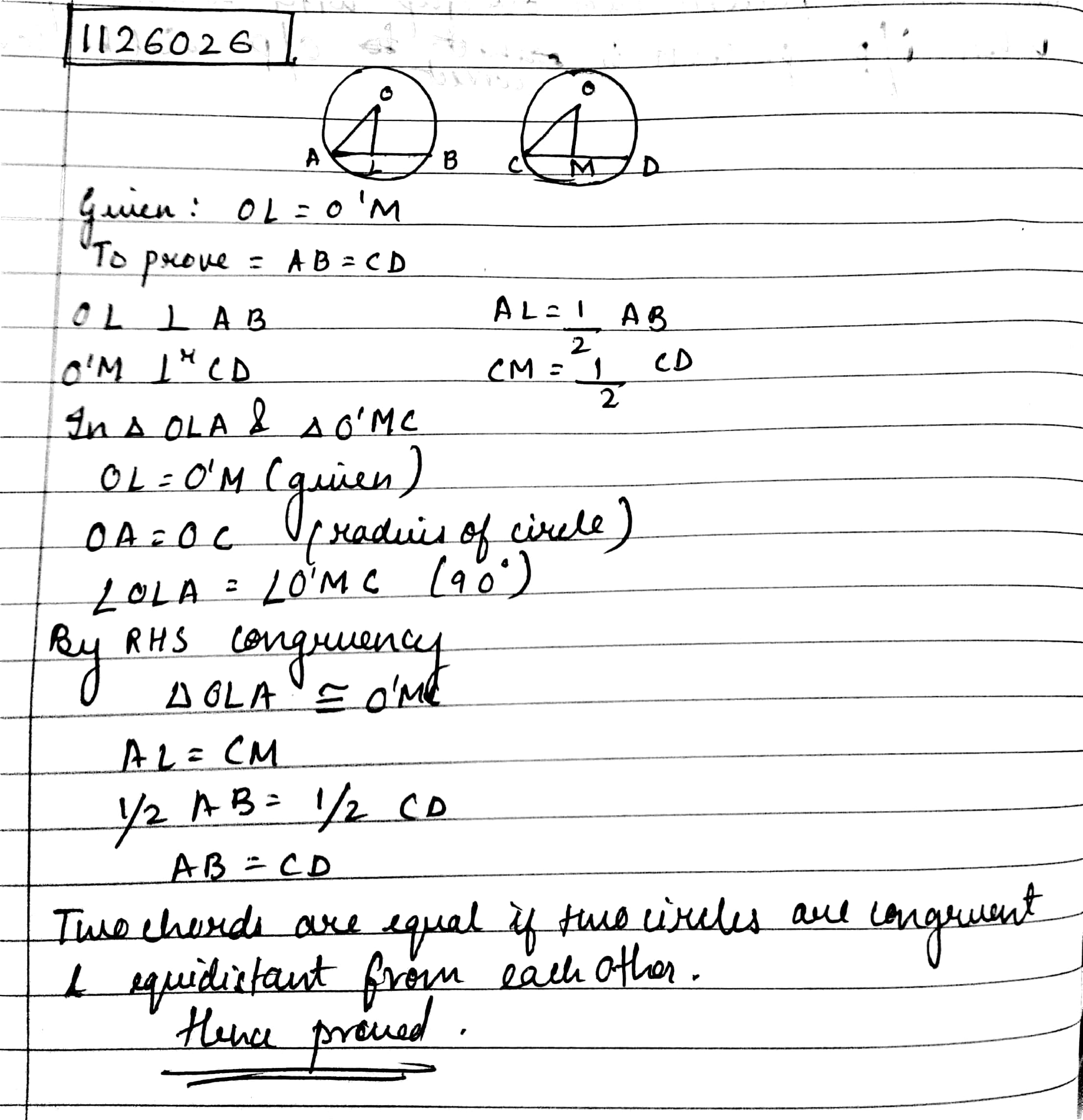 equal chords are equidistant from the centre