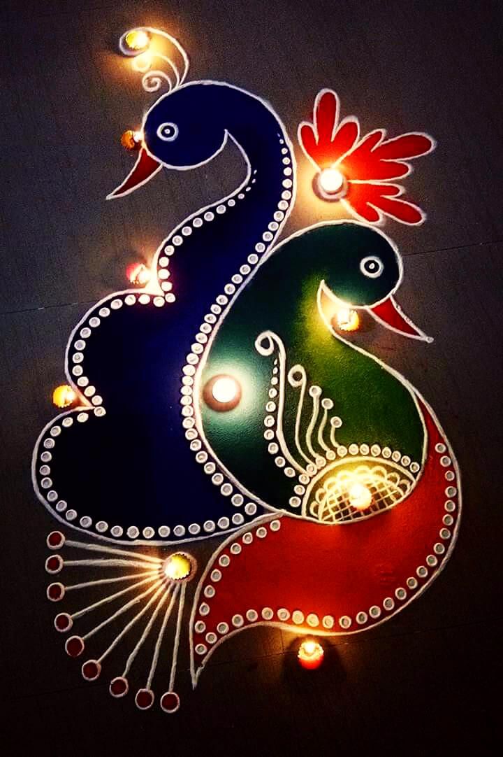 beautiful peacock rangoli designs for diwali