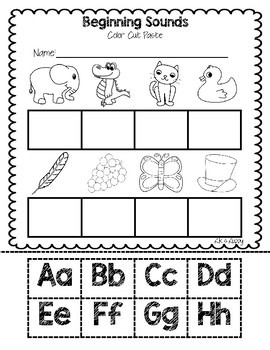 beginning sounds cut and paste worksheets