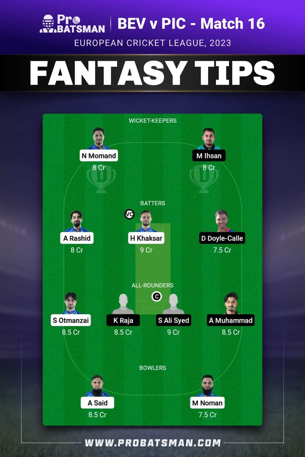 bev vs pic dream11 prediction