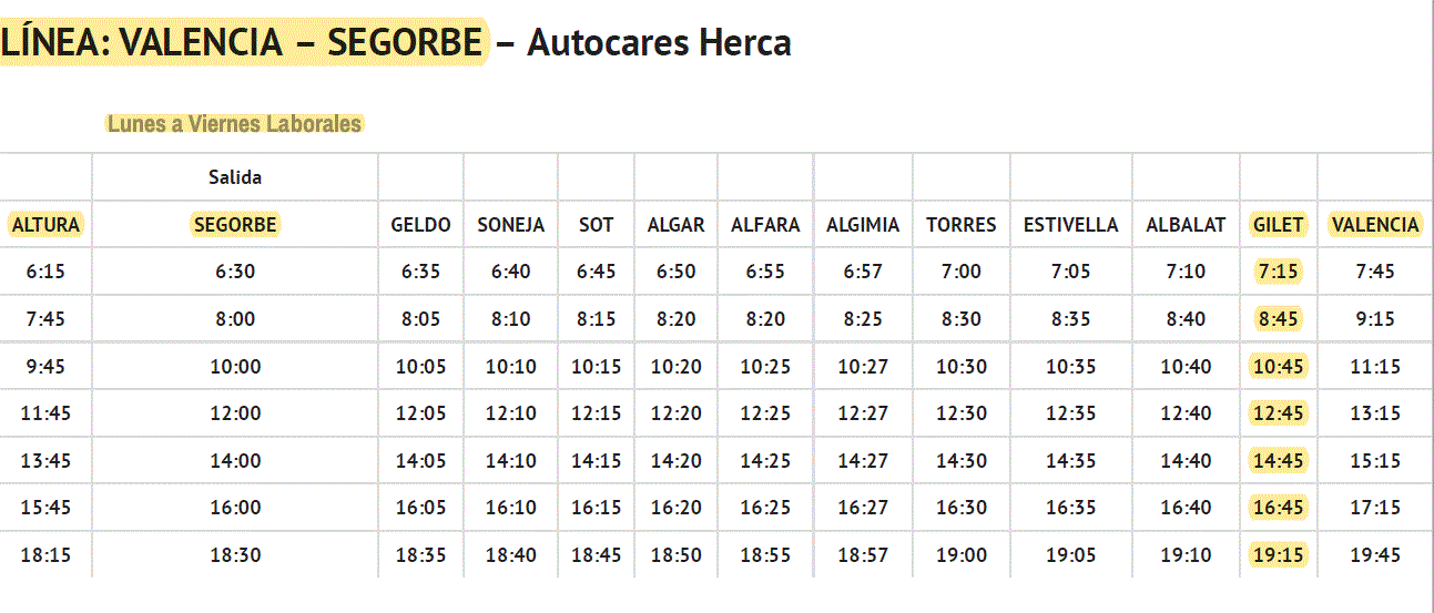 autobús segorbe valencia precio