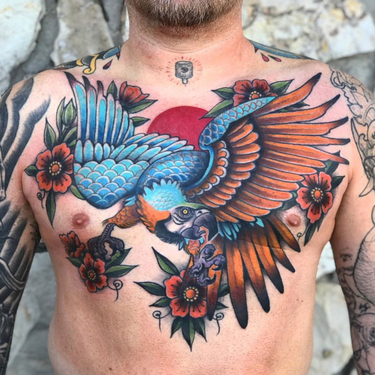 bird chest tattoo