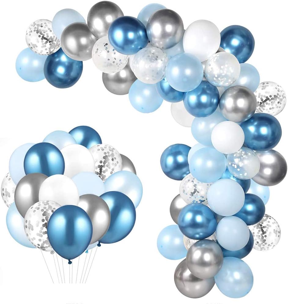 blue and silver balloon decorations