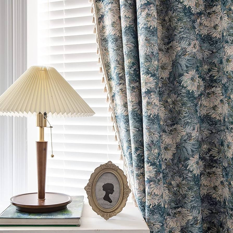 blue floral drapes