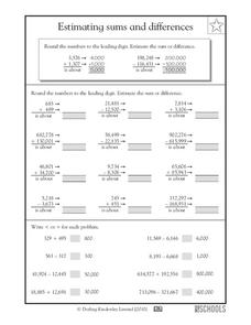 estimating sums and differences worksheets