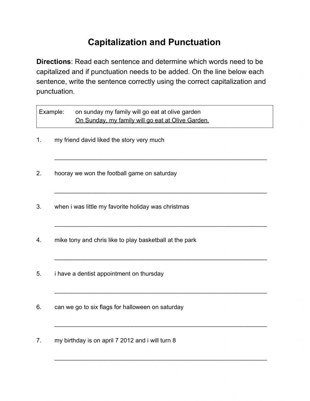 correct punctuation and capitalization worksheets