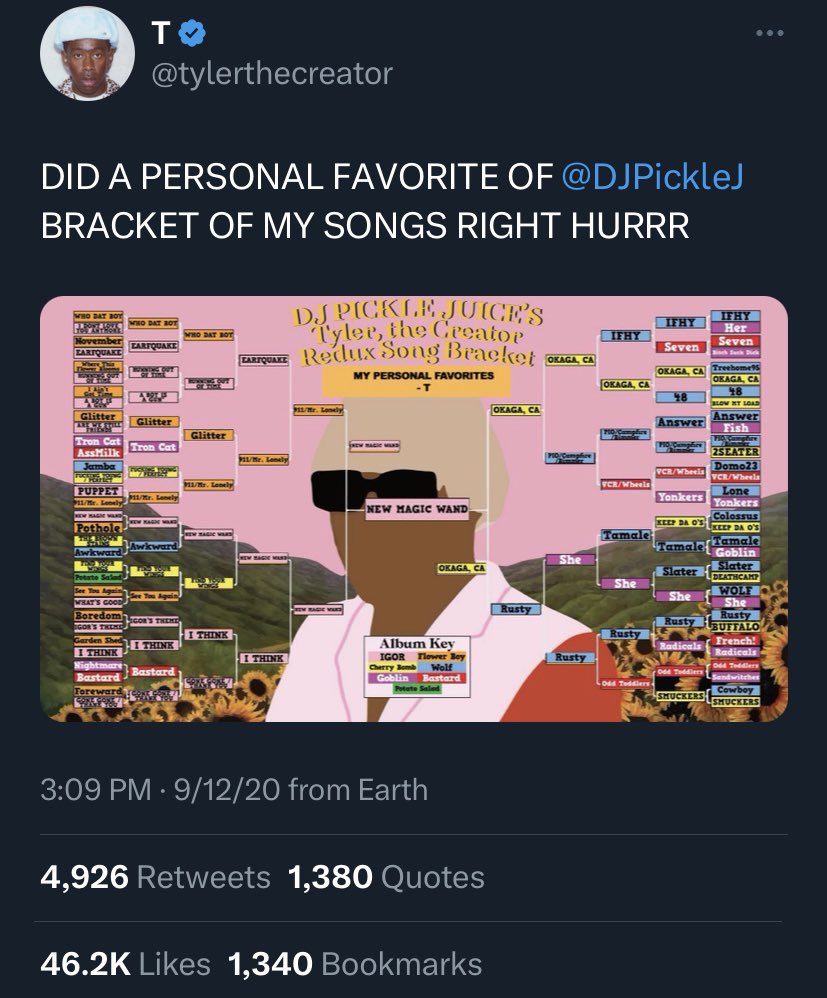 tyler the creator song bracket