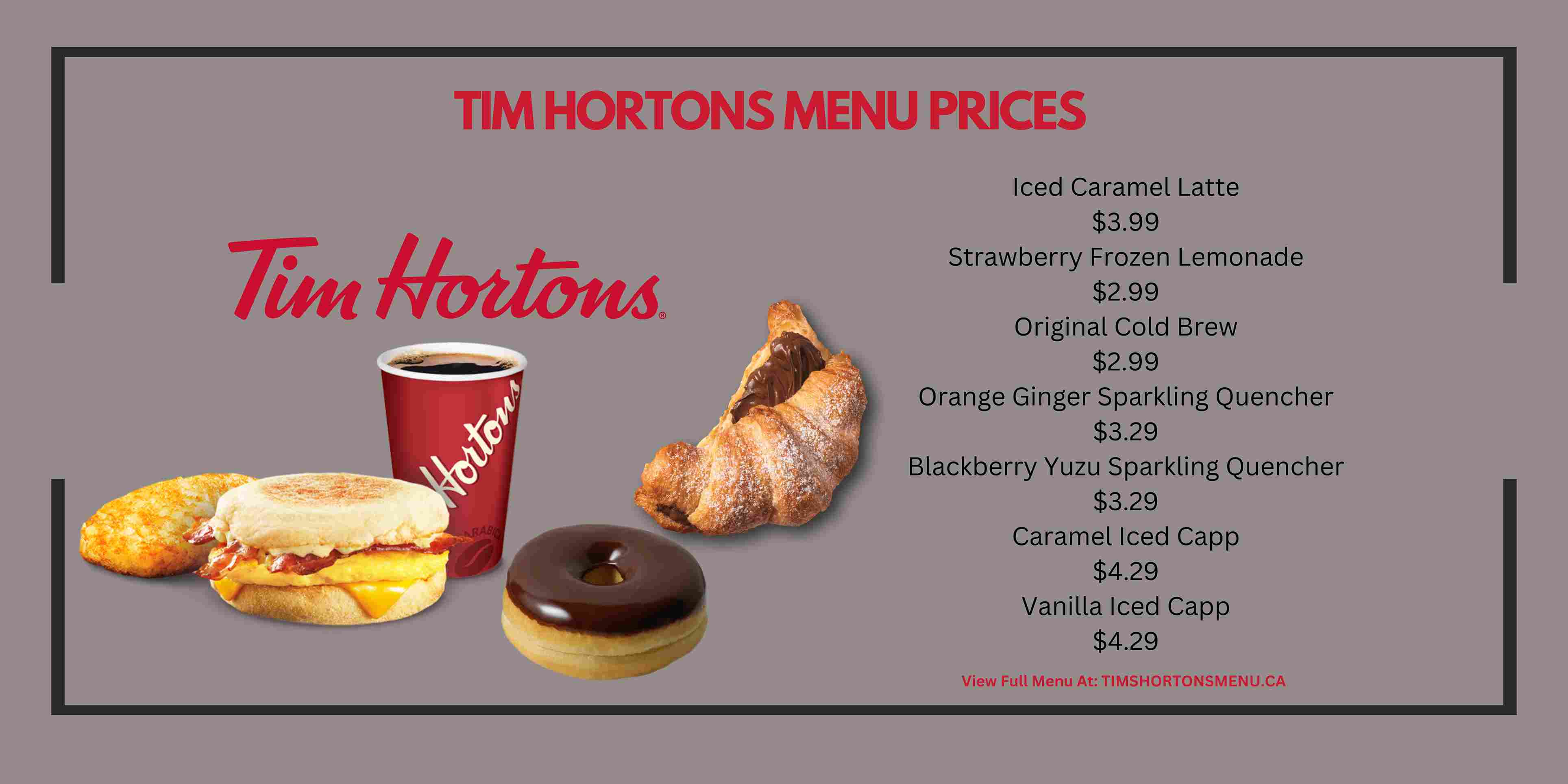 tim horton menu prix