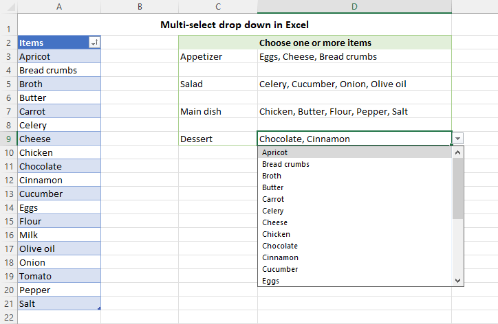 how to create multi select dropdown in excel