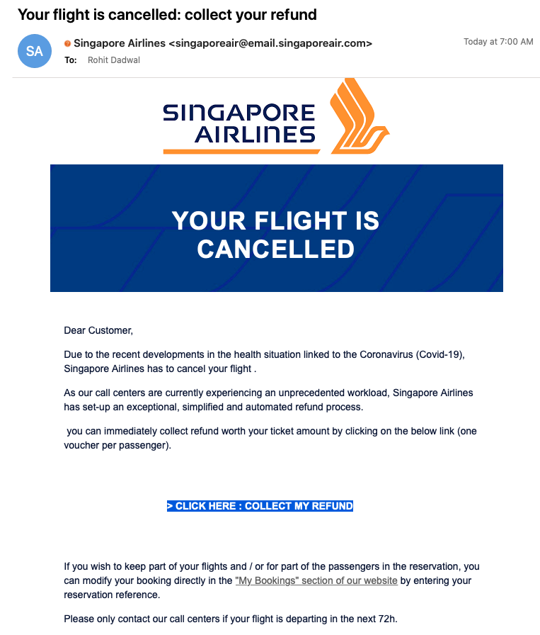 cancelled flights singapore airlines