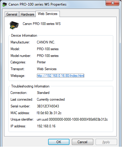 canon pro 100 default password