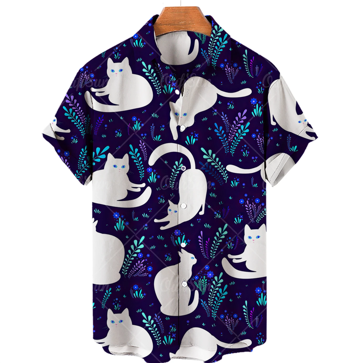 cat button up shirt mens