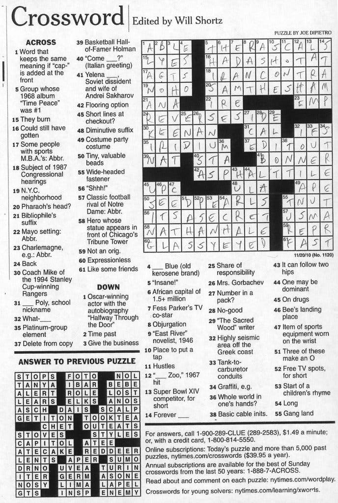 famous nyt crossword