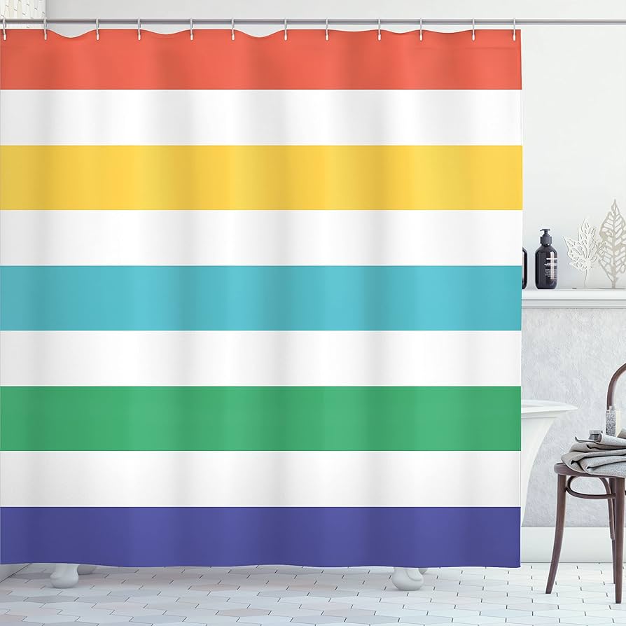 multi colored striped shower curtain