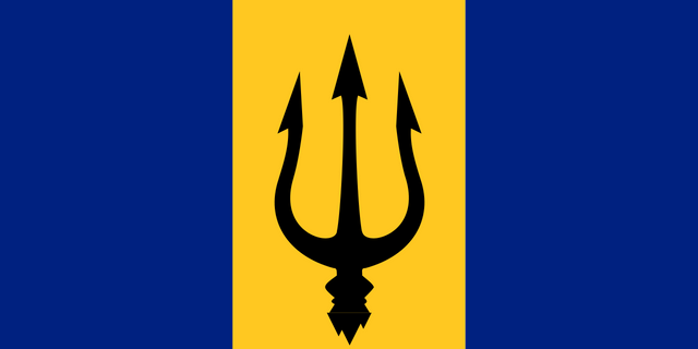 blue and yellow flag with trident