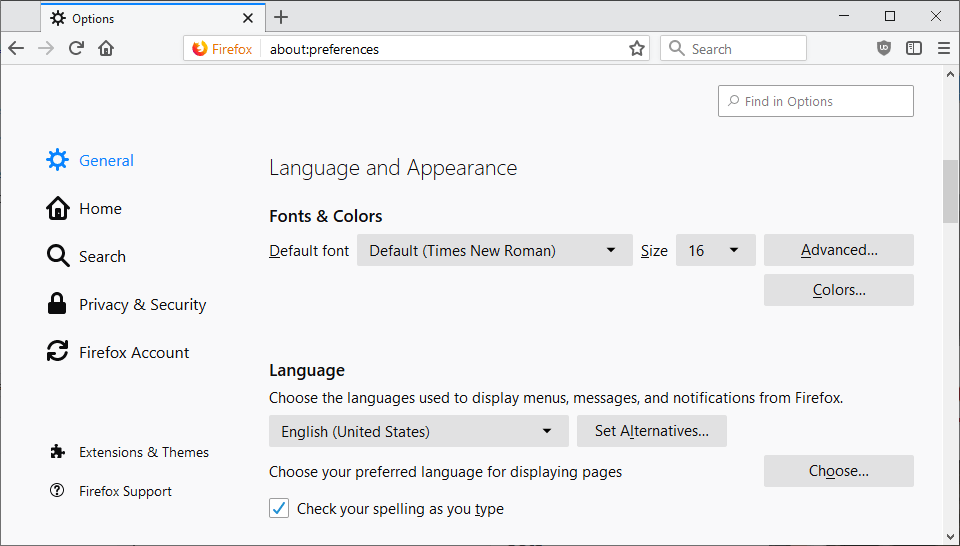 change firefox interface language