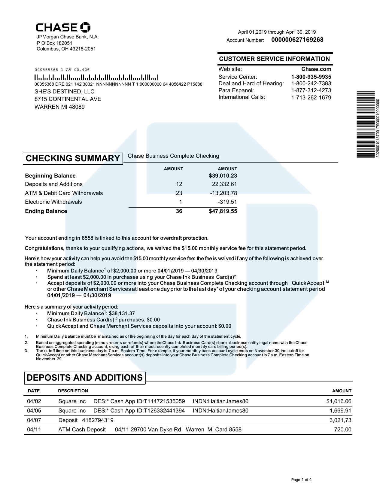 chase bank statement period