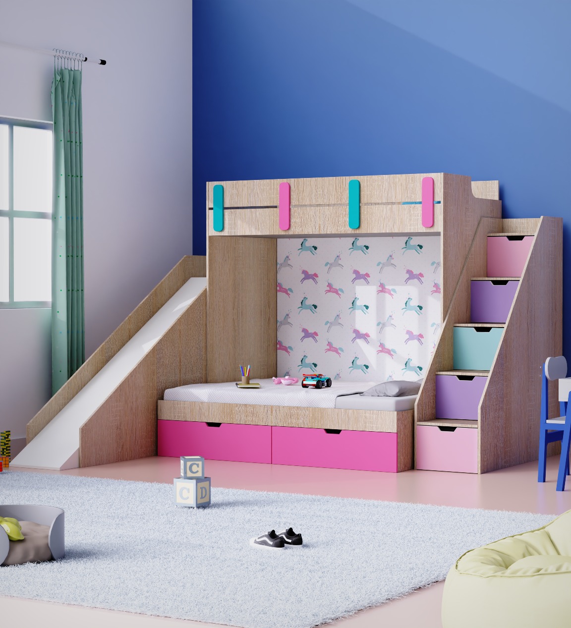 childrens bunk bed with slide