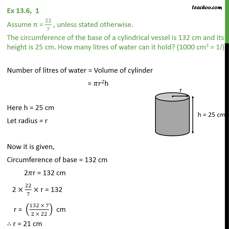 circumference of base of cylinder