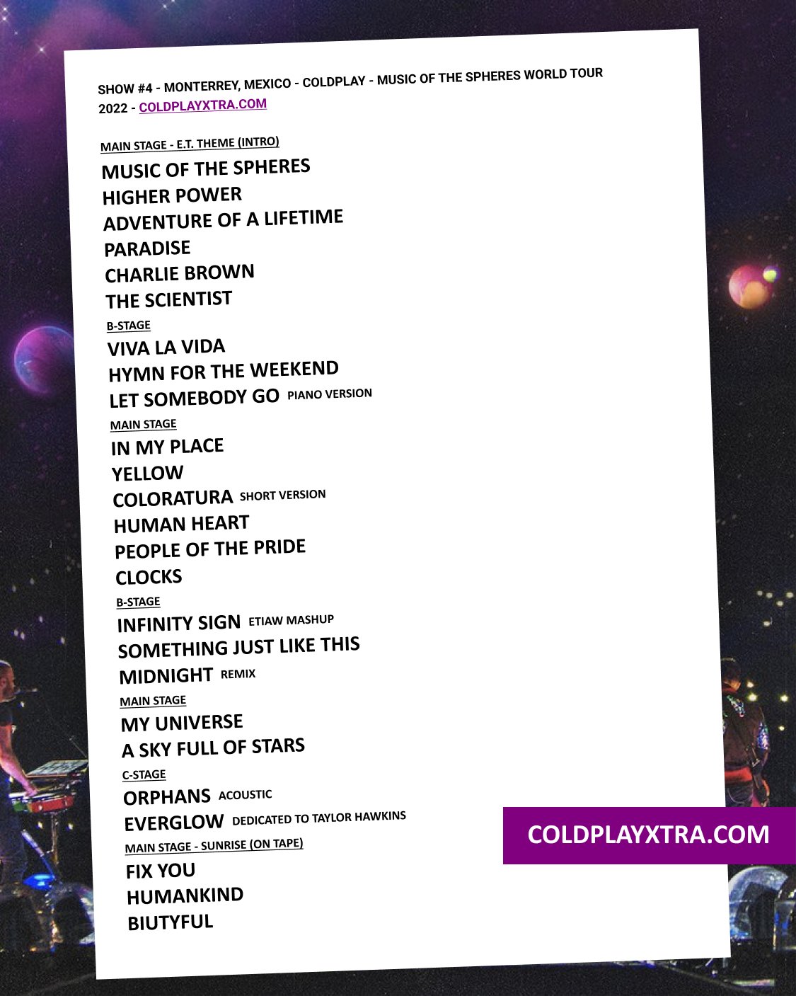 coldplay playlist tour 2023