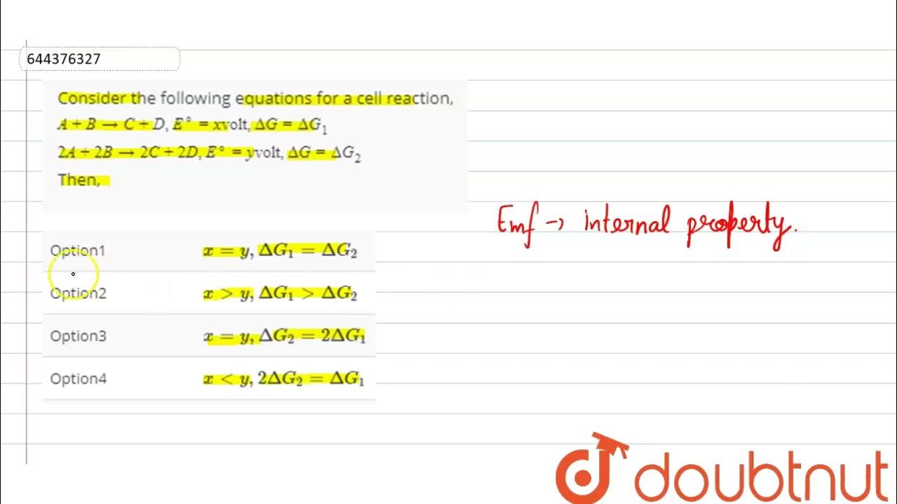 consider the following equation for a cell reaction