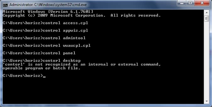 control panel command prompt