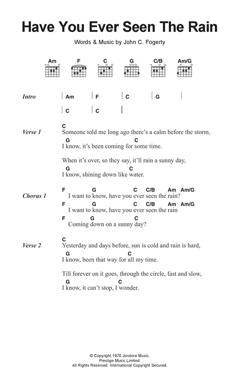 creedence clearwater revival have you ever seen the rain chords