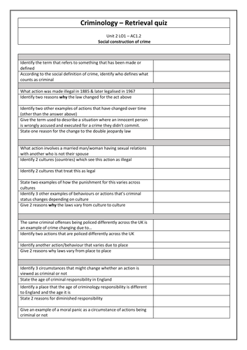 criminology unit 2 quiz