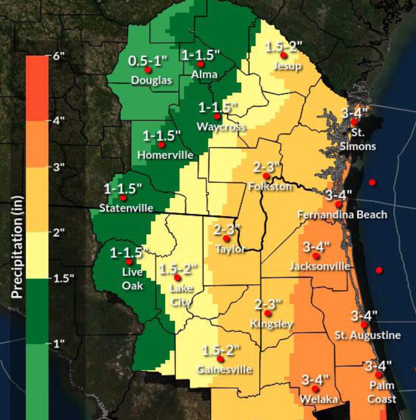 jacksonville fl rain totals