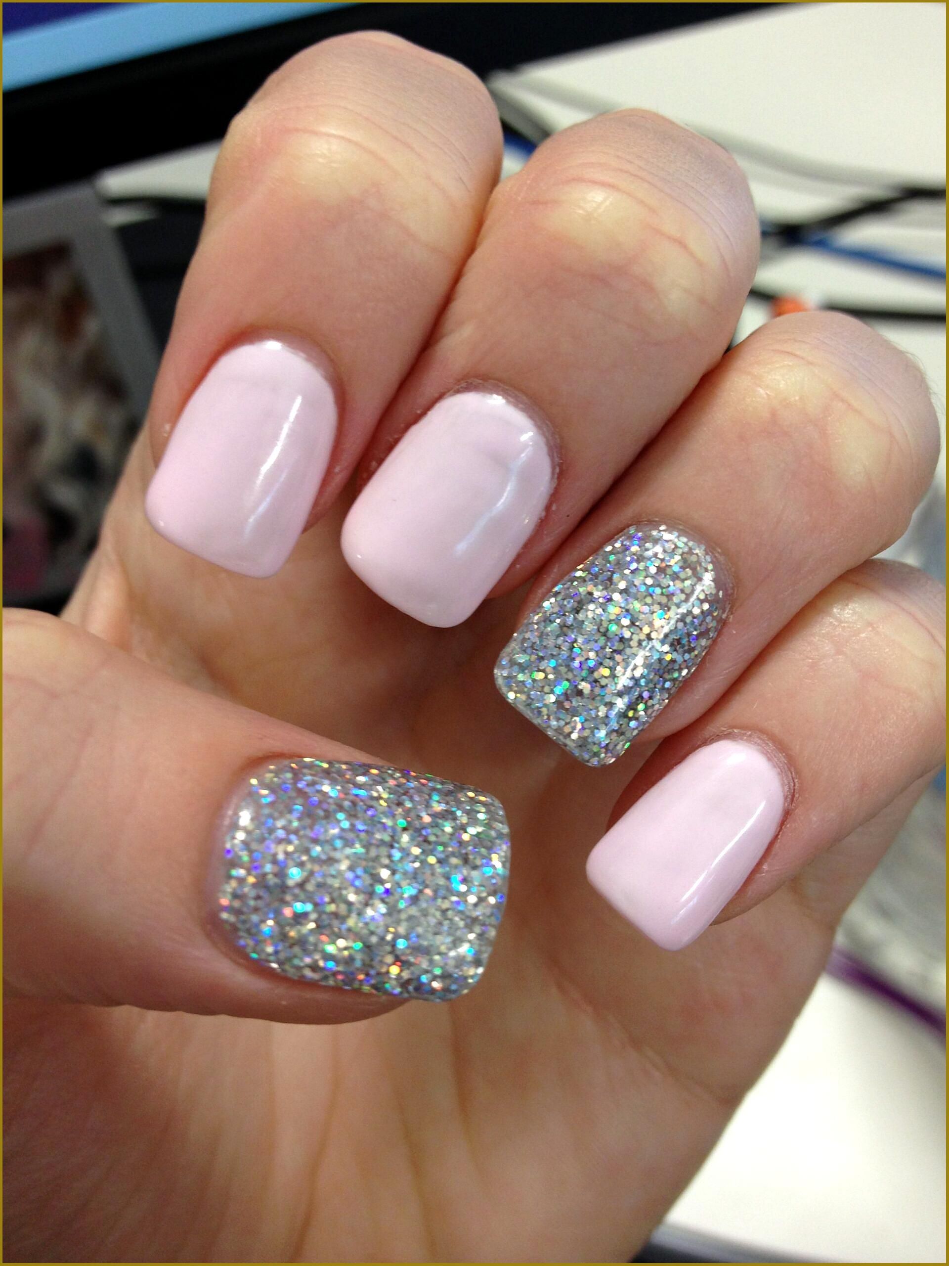 pink silver glitter nails