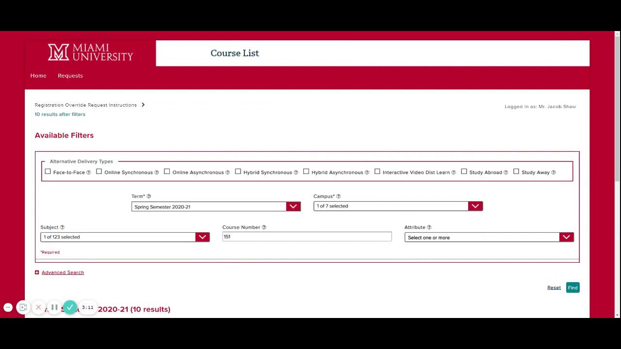 mymiami course list