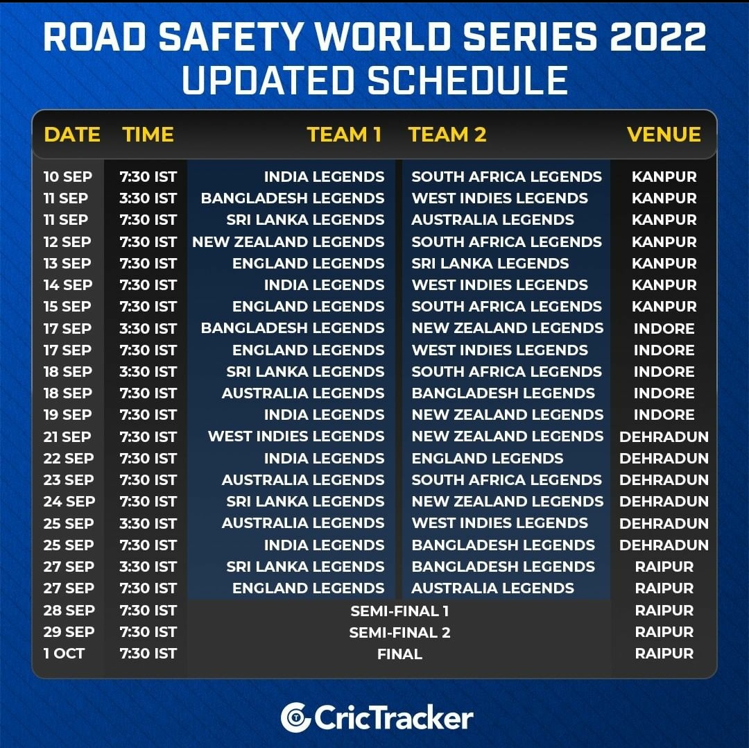 india legends time table 2022