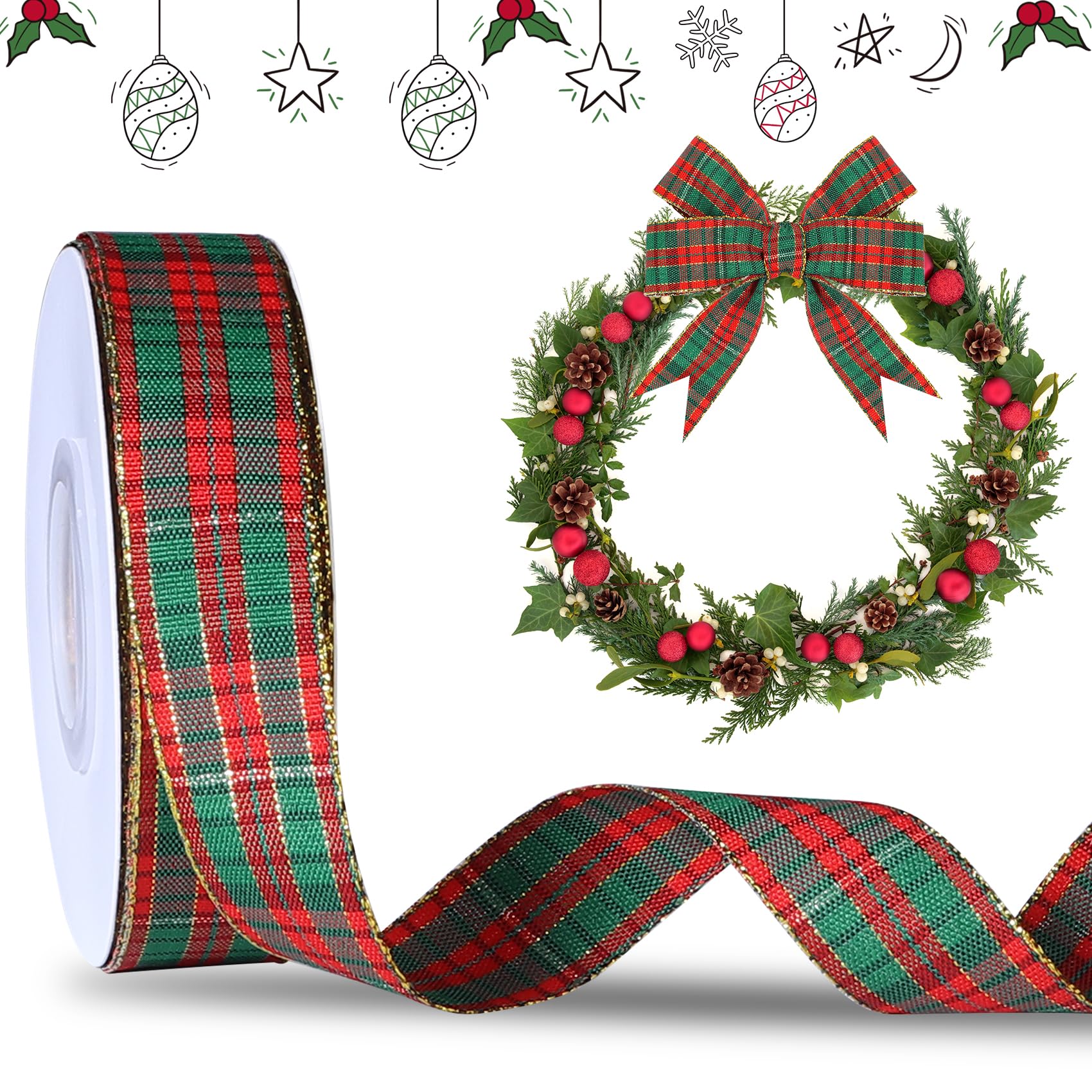 1 inch christmas ribbon